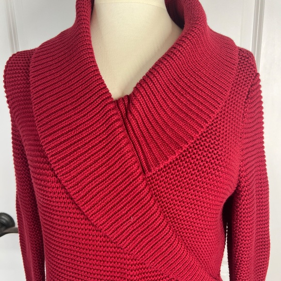 Talbots, Size MP. Red, Wide Collar, V Neck, Long Sleeve Sweater - Picture 3 of 12